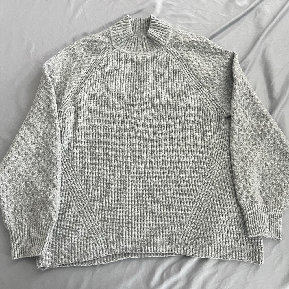 Calvin Klein Sweater women's size L Gray Mockneck Waffle Long Sleeve